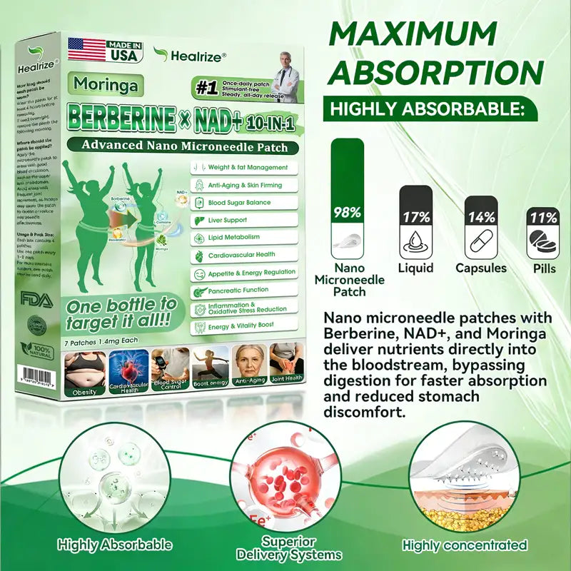 🇺🇸 𝐎𝐟𝐟𝐢𝐜𝐢𝐚𝐥 𝐔𝐒 𝐒𝐭𝐨𝐫𝐞 | 🧑‍⚕️🩺 𝐇𝐞𝐚𝐥𝐫𝐢𝐳𝐞® Moringa · Berberine × NAD+ 𝟏𝟎-𝐢𝐧-𝟏 𝐀𝐝𝐯𝐚𝐧𝐜𝐞𝐝 𝐍𝐚𝐧𝐨 𝐌𝐢𝐜𝐫𝐨𝐧𝐞𝐞𝐝𝐥𝐞 𝐏𝐚𝐭𝐜𝐡 — 𝐎𝐧𝐜𝐞 𝐃𝐚𝐢𝐥𝐲, 𝐕𝐢𝐬𝐢𝐛𝐥𝐞 𝐑𝐞𝐬𝐮𝐥𝐭𝐬 𝐢𝐧 𝟕 𝐃𝐚𝐲𝐬