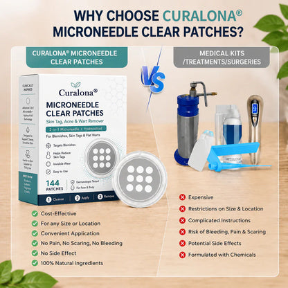 🩹Curalona®2-in-1 Microneedle & Hydrocolloid Patch🍀| Removes Raised Moles, Acne, Flat Warts & Skin Tags | Helps Improve Wrinkles, Scars & Blemishes | Invisible Patches for Face & Body