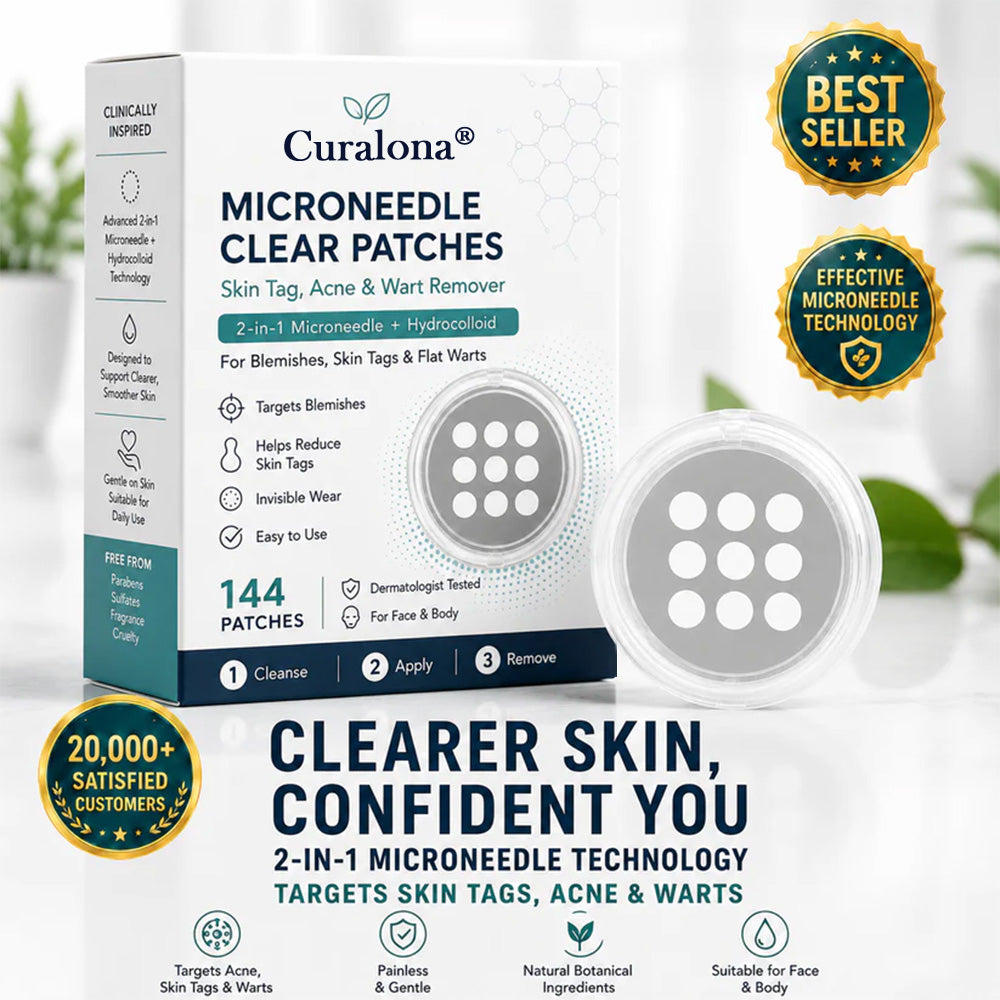 🩹Curalona®2-in-1 Microneedle & Hydrocolloid Patch🍀| Removes Raised Moles, Acne, Flat Warts & Skin Tags | Helps Improve Wrinkles, Scars & Blemishes | Invisible Patches for Face & Body