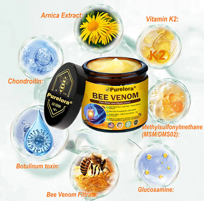 Official U.S Store ✨Purelora® Bee Venom Pain Relief Joint Repair Cream 🐝🐝(Fast Acting Pain Relief, Inflammation Reduction & Bone Support)