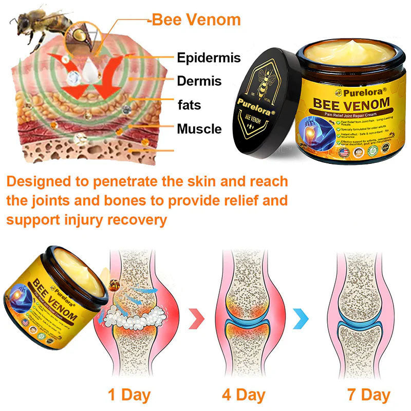 Official U.S Store ✨Purelora® Bee Venom Pain Relief Joint Repair Cream 🐝🐝(Fast Acting Pain Relief, Inflammation Reduction & Bone Support)